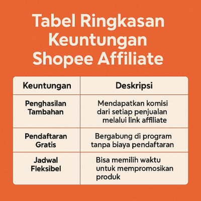 Tabel Ringkasan Keuntungan Shopee Affiliate